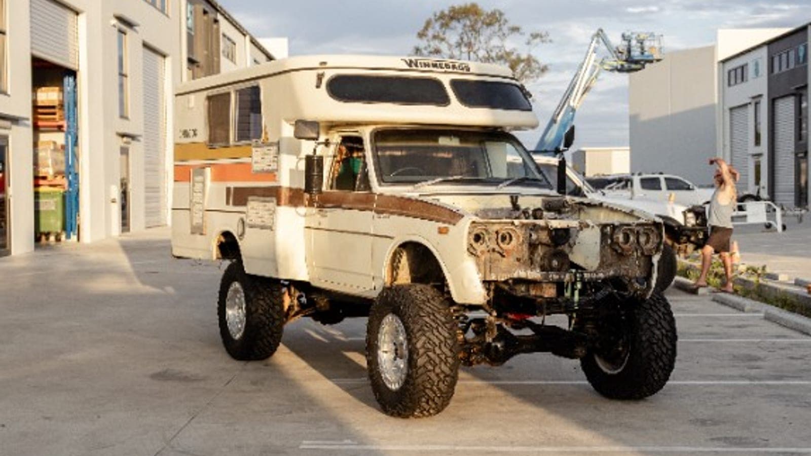 The Chinook up on its new stance mid-fabrication with the front clip removed