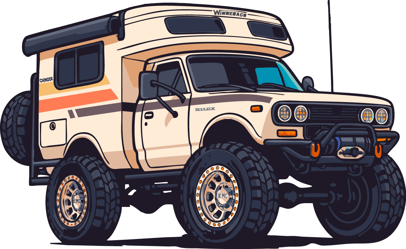 Illustration of the rebuilt Toyota Chinook overland camper